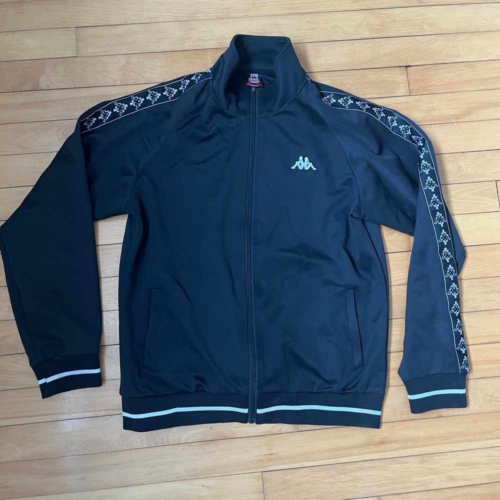 Kappa Mens XXXL Black Track Jacket Logo Tape Glitter Back Graphic Full Zip